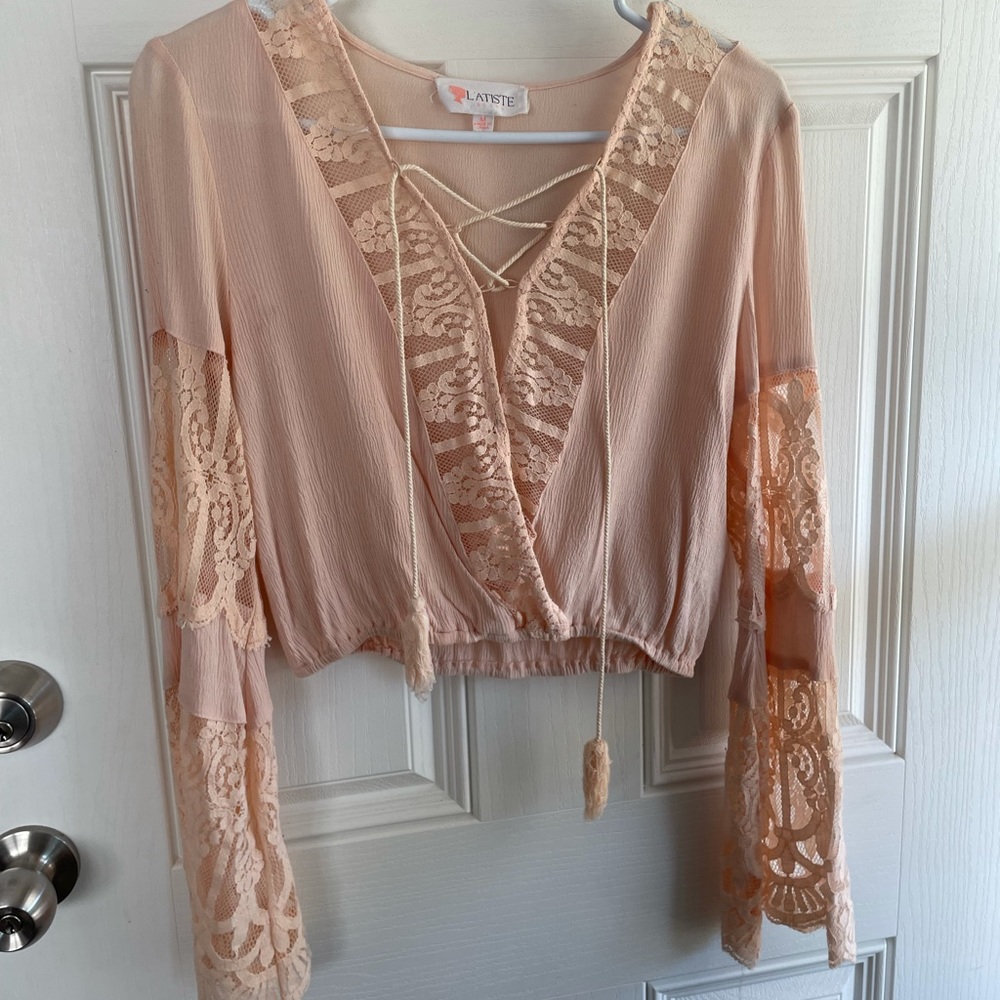 Peach crop top with sleeves